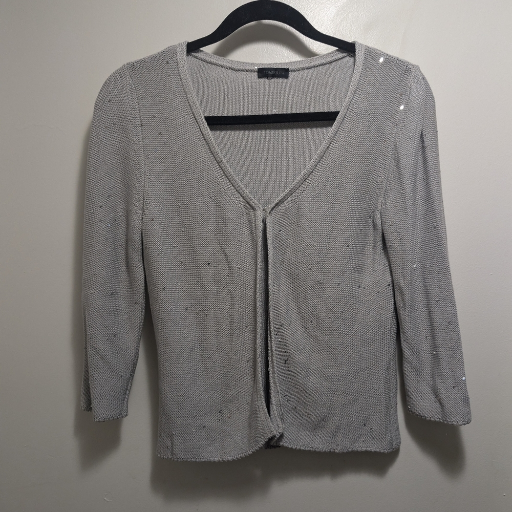 Tombolini Sequin Silver Grey Shrug Sweater V Neck Italian Knitwear